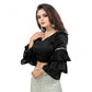 Groovy Women's Organza Solid V Neck Layered Ruffle Sleeve Readymade Blouse (Black Free Size, up to 38“40 Bust)