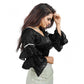 Groovy Women's Organza Solid V Neck Layered Ruffle Sleeve Readymade Blouse (Black Free Size, up to 38“40 Bust)