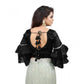 Groovy Women's Organza Solid V Neck Layered Ruffle Sleeve Readymade Blouse (Black Free Size, up to 38“40 Bust)