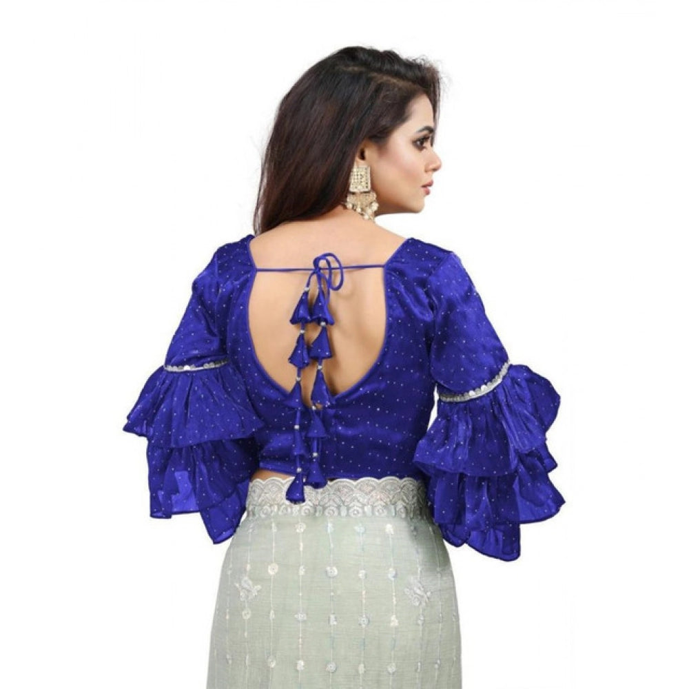 Groovy Women's Organza Solid V Neck Layered Ruffle Sleeve Readymade Blouse (Blue Free Size, up to 38“40 Bust)