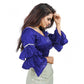 Groovy Women's Organza Solid V Neck Layered Ruffle Sleeve Readymade Blouse (Blue Free Size, up to 38“40 Bust)
