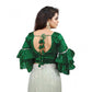 Groovy Women's Organza Solid V Neck Layered Ruffle Sleeve Readymade Blouse (Green Free Size, up to 38“40 Bust)