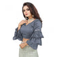 Groovy Women's Organza Solid V Neck Layered Ruffle Sleeve Readymade Blouse (Grey Free Size, up to 38“40 Bust)
