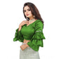 Groovy Women's Organza Solid V Neck Layered Ruffle Sleeve Readymade Blouse (Light Green Free Size, up to 38“40 Bust)
