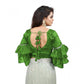 Groovy Women's Organza Solid V Neck Layered Ruffle Sleeve Readymade Blouse (Light Green Free Size, up to 38“40 Bust)