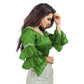 Groovy Women's Organza Solid V Neck Layered Ruffle Sleeve Readymade Blouse (Light Green Free Size, up to 38“40 Bust)