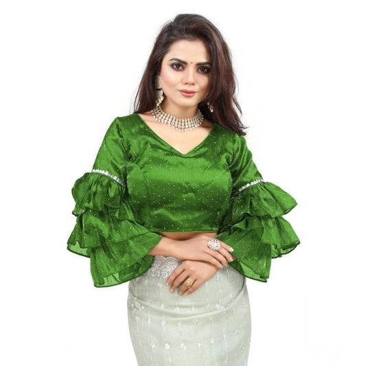 Groovy Women's Organza Solid V Neck Layered Ruffle Sleeve Readymade Blouse (Light Green Free Size, up to 38“40 Bust)