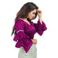 Groovy Women's Organza Solid V Neck Layered Ruffle Sleeve Readymade Blouse (Magenta Free Size, up to 38“40 Bust)