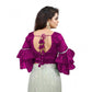 Groovy Women's Organza Solid V Neck Layered Ruffle Sleeve Readymade Blouse (Magenta Free Size, up to 38“40 Bust)