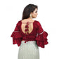 Groovy Women's Organza Solid V Neck Layered Ruffle Sleeve Readymade Blouse (Maroon Free Size, up to 38“40 Bust)