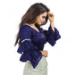 Groovy Women's Organza Solid V Neck Layered Ruffle Sleeve Readymade Blouse (Navy Free Size, up to 38“40 Bust)