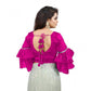 Groovy Women's Organza Solid V Neck Layered Ruffle Sleeve Readymade Blouse (Pink Free Size, up to 38“40 Bust)