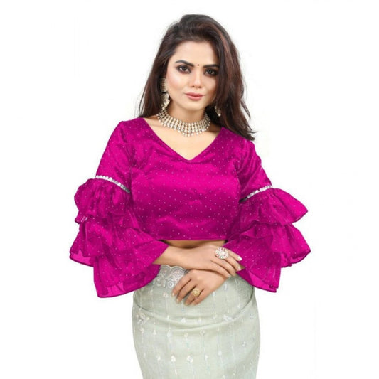 Groovy Women's Organza Solid V Neck Layered Ruffle Sleeve Readymade Blouse (Pink Free Size, up to 38“40 Bust)