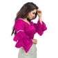 Groovy Women's Organza Solid V Neck Layered Ruffle Sleeve Readymade Blouse (Pink Free Size, up to 38“40 Bust)