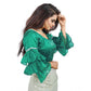 Groovy Women's Organza Solid V Neck Layered Ruffle Sleeve Readymade Blouse (Rama Free Size, up to 38“40 Bust)
