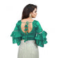 Groovy Women's Organza Solid V Neck Layered Ruffle Sleeve Readymade Blouse (Rama Free Size, up to 38“40 Bust)