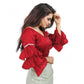 Groovy Women's Organza Solid V Neck Layered Ruffle Sleeve Readymade Blouse (Red Free Size, up to 38“40 Bust)