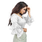 Groovy Women's Organza Solid V Neck Layered Ruffle Sleeve Readymade Blouse (White Free Size, up to 38“40 Bust)