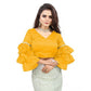 Groovy Women's Organza Solid V Neck Layered Ruffle Sleeve Readymade Blouse (Yellow Free Size, up to 38“40 Bust)