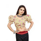 Incredible Women's Organza Printed V Neck Puff Sleeve Readymade Blouse (Beige 38, Alterable up to 42)