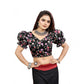 Incredible Women's Organza Printed V Neck Puff Sleeve Readymade Blouse (Black 38, Alterable up to 42)
