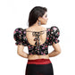 Incredible Women's Organza Printed V Neck Puff Sleeve Readymade Blouse (Black 38, Alterable up to 42)
