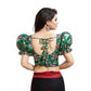 Incredible Women's Organza Printed V Neck Puff Sleeve Readymade Blouse (Green 38, Alterable up to 42)