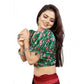 Incredible Women's Organza Printed V Neck Puff Sleeve Readymade Blouse (Green 38, Alterable up to 42)