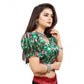 Incredible Women's Organza Printed V Neck Puff Sleeve Readymade Blouse (Green 38, Alterable up to 42)
