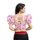 Incredible Women's Organza Printed V Neck Puff Sleeve Readymade Blouse (Light Pink 38, Alterable up to 42)