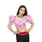 Incredible Women's Organza Printed V Neck Puff Sleeve Readymade Blouse (Light Pink 38, Alterable up to 42)