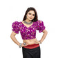 Incredible Women's Organza Printed V Neck Puff Sleeve Readymade Blouse (Light Purple 38, Alterable up to 42)