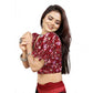 Incredible Women's Organza Printed V Neck Puff Sleeve Readymade Blouse (Maroon 38, Alterable up to 42)