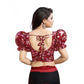 Incredible Women's Organza Printed V Neck Puff Sleeve Readymade Blouse (Maroon 38, Alterable up to 42)