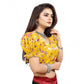 Incredible Women's Organza Printed V Neck Puff Sleeve Readymade Blouse (Mustard 38, Alterable up to 42)