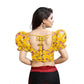 Incredible Women's Organza Printed V Neck Puff Sleeve Readymade Blouse (Mustard 38, Alterable up to 42)