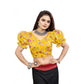 Incredible Women's Organza Printed V Neck Puff Sleeve Readymade Blouse (Mustard 38, Alterable up to 42)