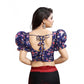 Incredible Women's Organza Printed V Neck Puff Sleeve Readymade Blouse (Navy 38, Alterable up to 42)