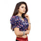 Incredible Women's Organza Printed V Neck Puff Sleeve Readymade Blouse (Navy 38, Alterable up to 42)