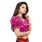 Incredible Women's Organza Printed V Neck Puff Sleeve Readymade Blouse (Pink 38, Alterable up to 42)