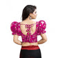 Incredible Women's Organza Printed V Neck Puff Sleeve Readymade Blouse (Pink 38, Alterable up to 42)