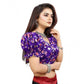 Incredible Women's Organza Printed V Neck Puff Sleeve Readymade Blouse (Purple 38, Alterable up to 42)