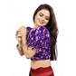Incredible Women's Organza Printed V Neck Puff Sleeve Readymade Blouse (Purple 38, Alterable up to 42)