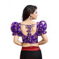 Incredible Women's Organza Printed V Neck Puff Sleeve Readymade Blouse (Purple 38, Alterable up to 42)