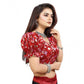 Incredible Women's Organza Printed V Neck Puff Sleeve Readymade Blouse (Red 38, Alterable up to 42)