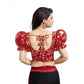 Incredible Women's Organza Printed V Neck Puff Sleeve Readymade Blouse (Red 38, Alterable up to 42)