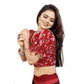 Incredible Women's Organza Printed V Neck Puff Sleeve Readymade Blouse (Red 38, Alterable up to 42)