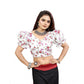 Incredible Women's Organza Printed V Neck Puff Sleeve Readymade Blouse (White 38, Alterable up to 42)