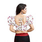 Incredible Women's Organza Printed V Neck Puff Sleeve Readymade Blouse (White 38, Alterable up to 42)