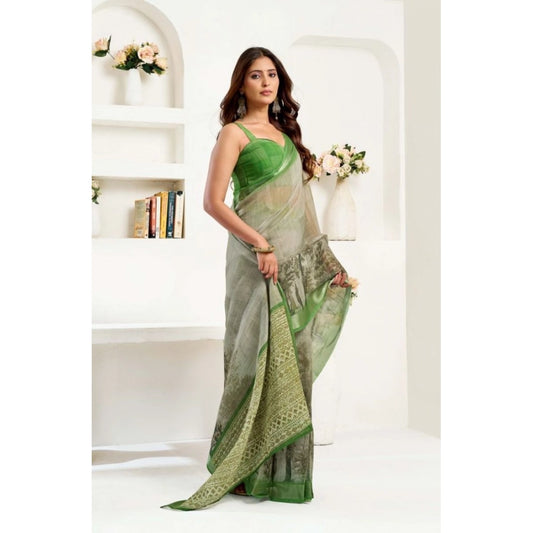 Sassy Women's Faux Linen Printed Ready to wear Saree With Blouse Piece
